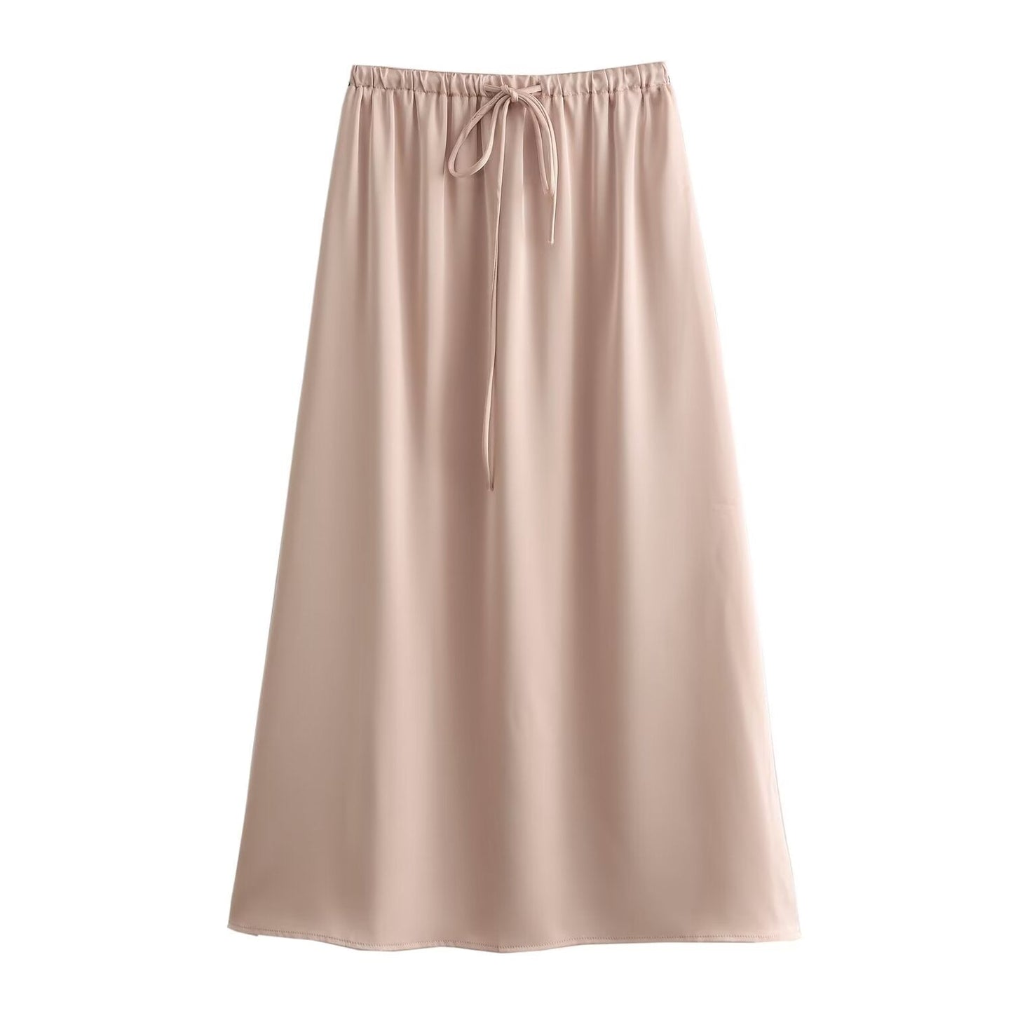 Spring Summer Chinese National Trendy Multi Color Satin Elastic Waist Drawstring Skirt for Women
