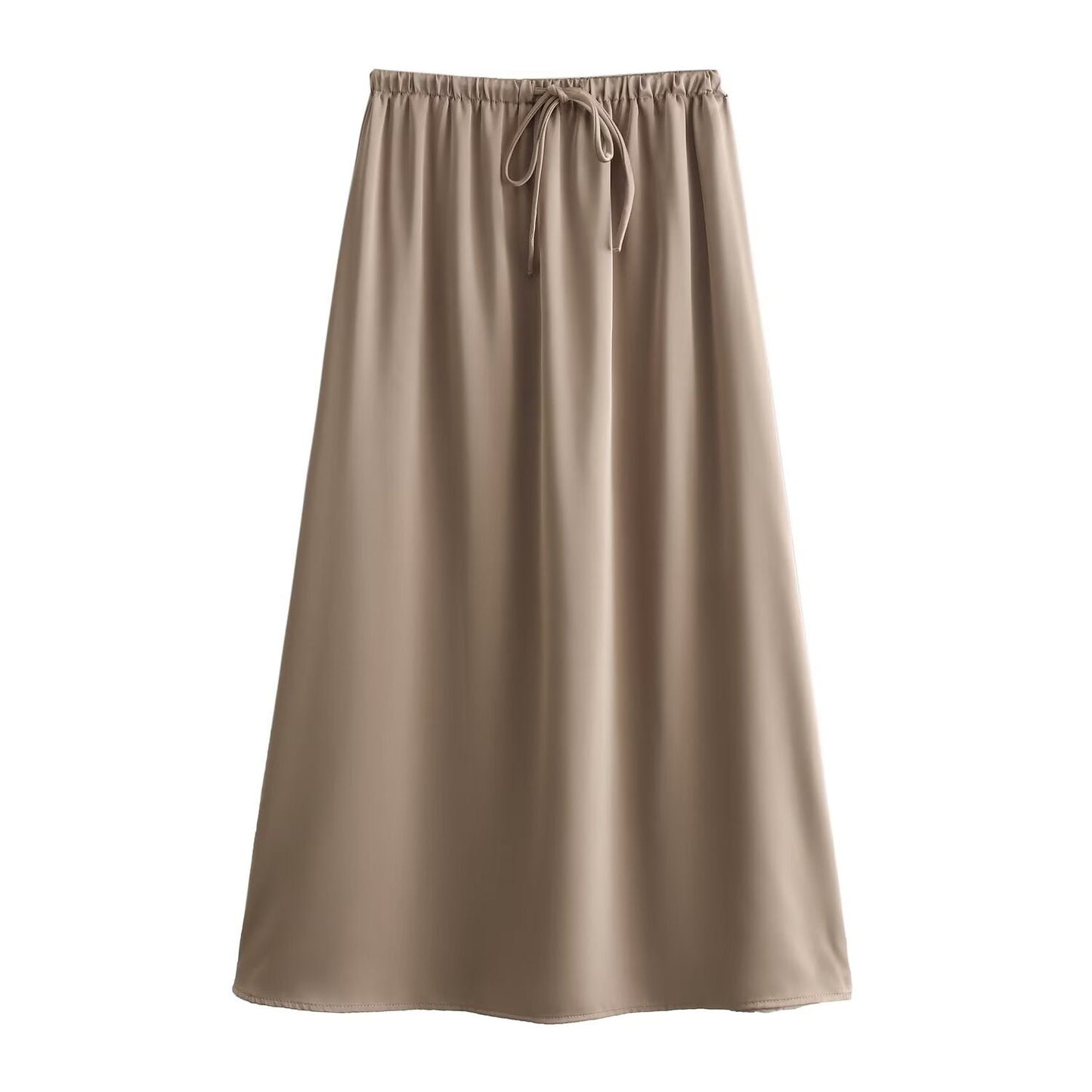Spring Summer Chinese National Trendy Multi Color Satin Elastic Waist Drawstring Skirt for Women