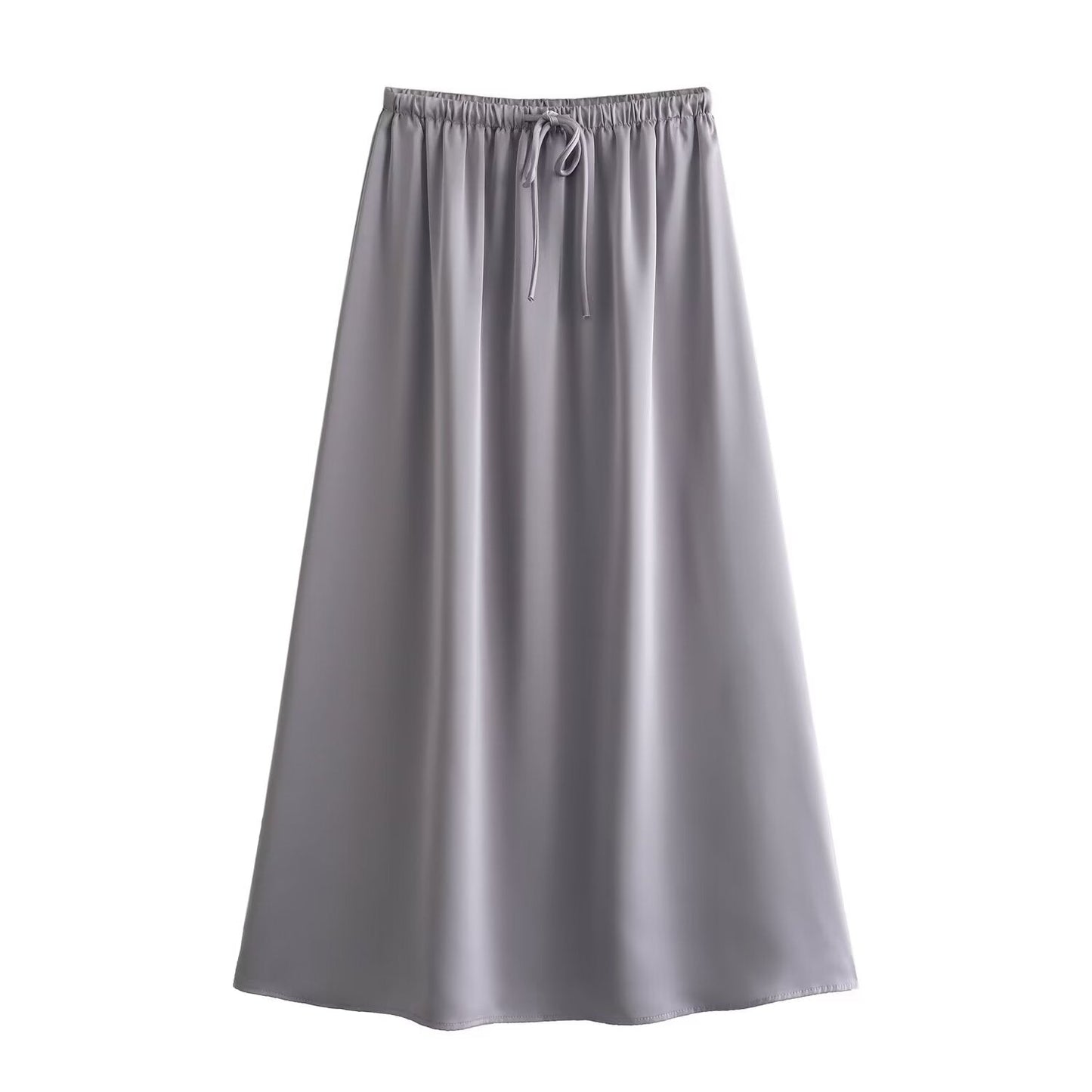 Spring Summer Chinese National Trendy Multi Color Satin Elastic Waist Drawstring Skirt for Women