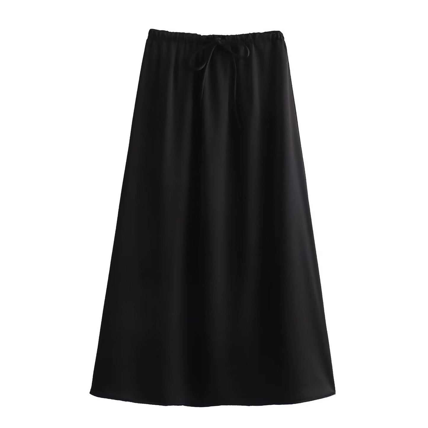 Spring Summer Chinese National Trendy Multi Color Satin Elastic Waist Drawstring Skirt for Women