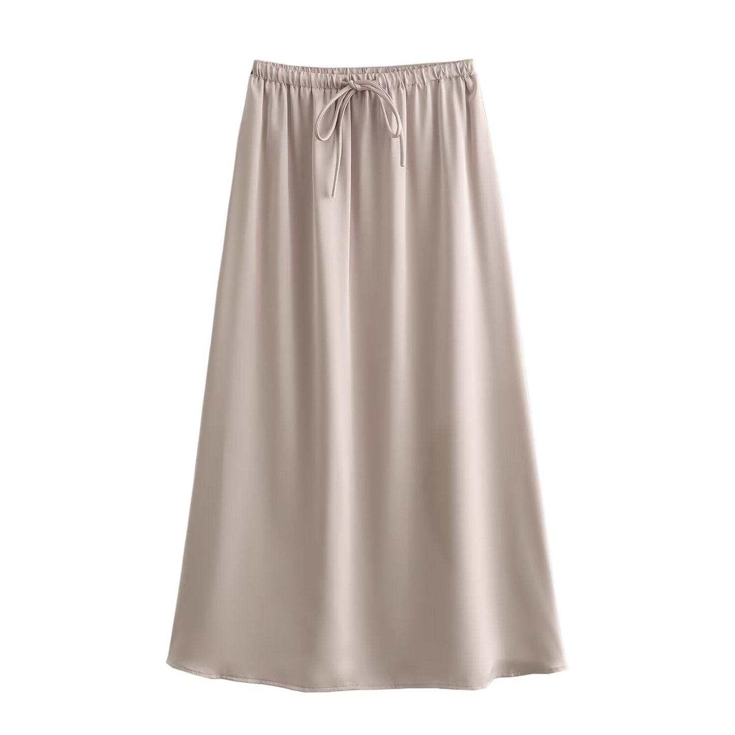 Spring Summer Chinese National Trendy Multi Color Satin Elastic Waist Drawstring Skirt for Women