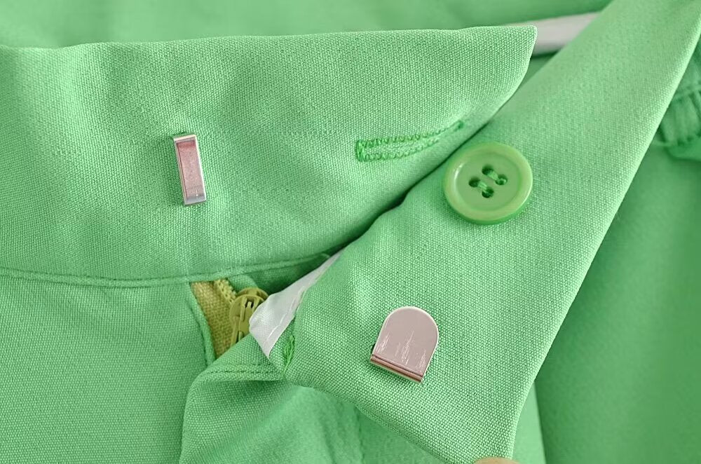 Women Summer Green High Waist Stand Pleated Wide Leg Pants Work Pant