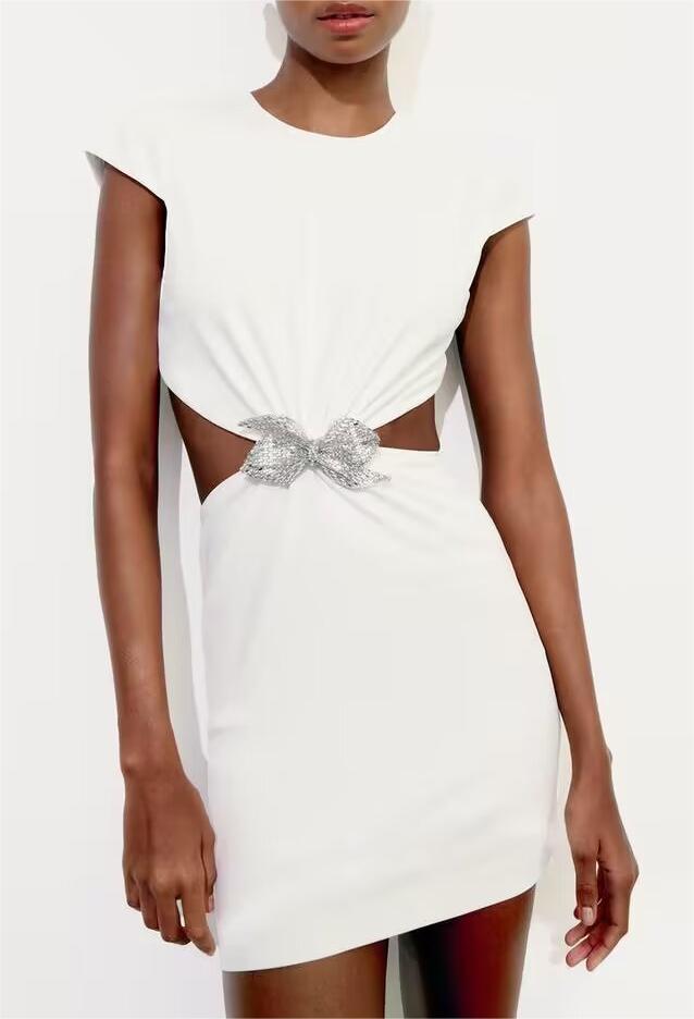 Women Jewelry Bowknot Decoration Backless Dress