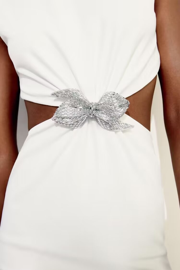 Women Jewelry Bowknot Decoration Backless Dress