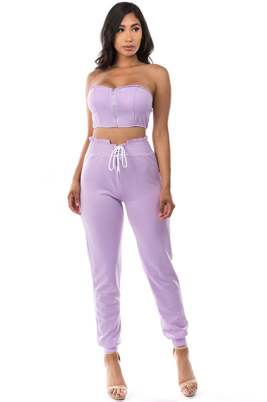 TWO PIECE SET CROP TOP WITH PANT