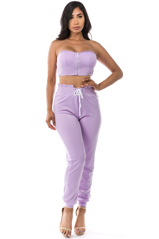 TWO PIECE SET CROP TOP WITH PANT