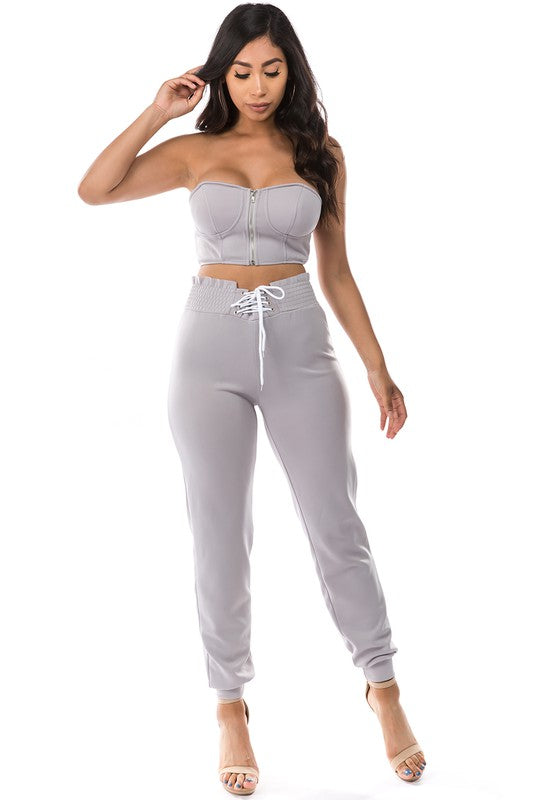 TWO PIECE SET CROP TOP WITH PANT