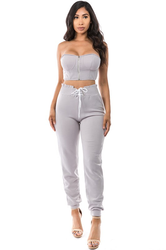 TWO PIECE SET CROP TOP WITH PANT