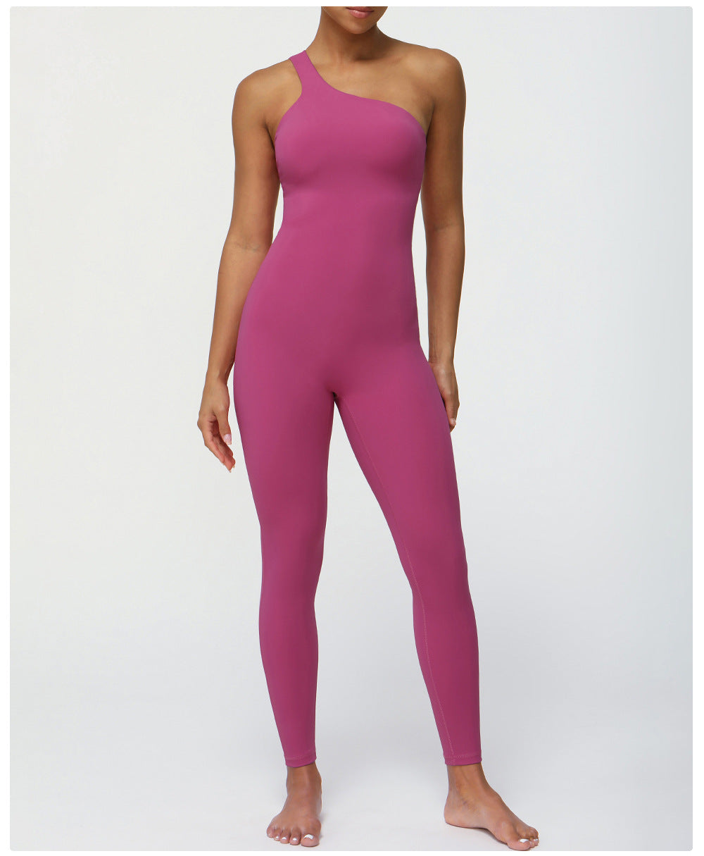 Oblique Shoulder Sexy Jumpsuit with Chest Pad Non Stitching One Piece Yoga Clothes Belly Contracting Hip Lifting Fitness Clothes