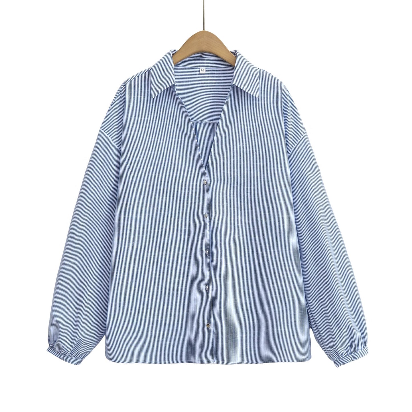 Fall Women Clothing Casual Simple Linen Blended Striped Shirt