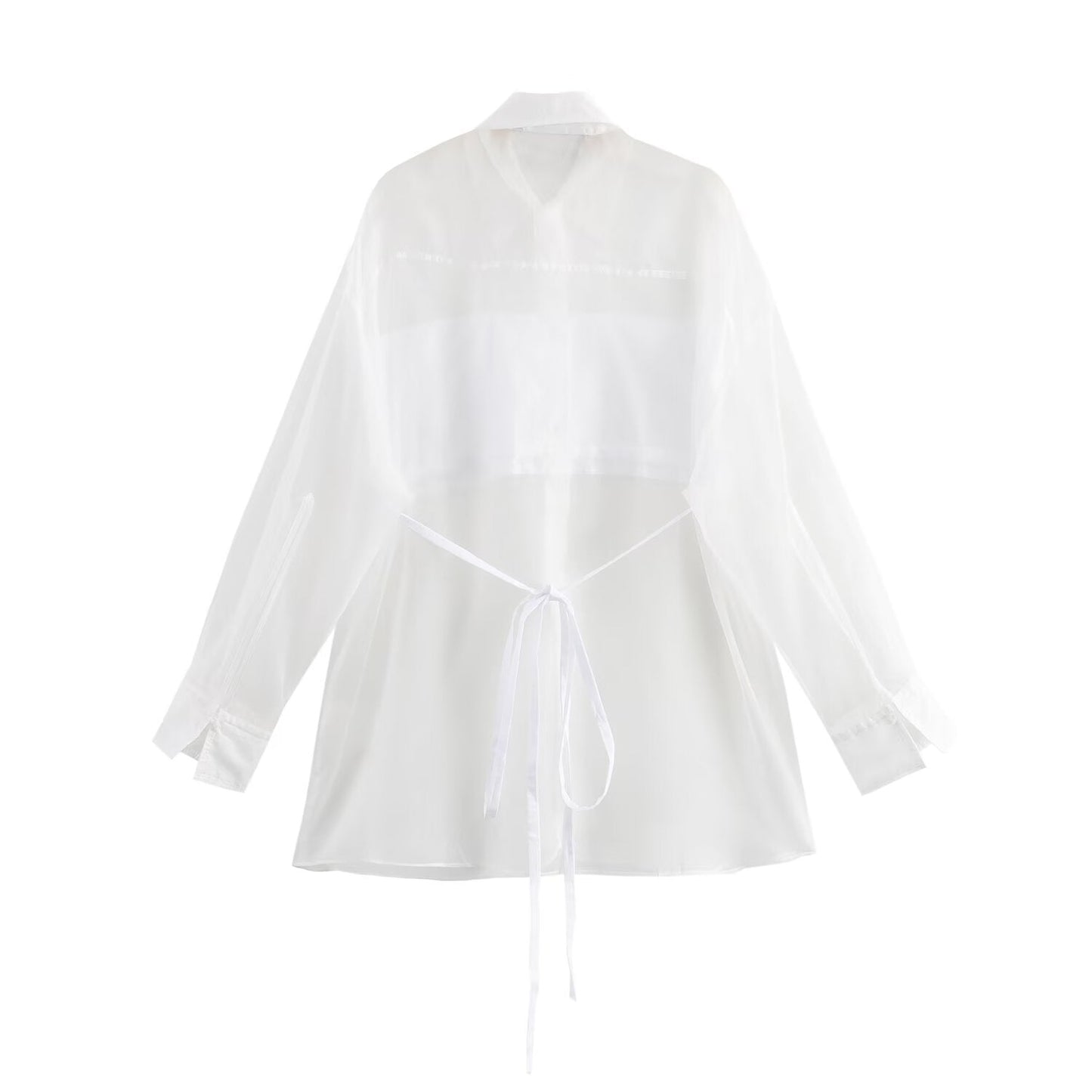Women Solid Color Transparent Long Sleeve Loose Casual Shirt