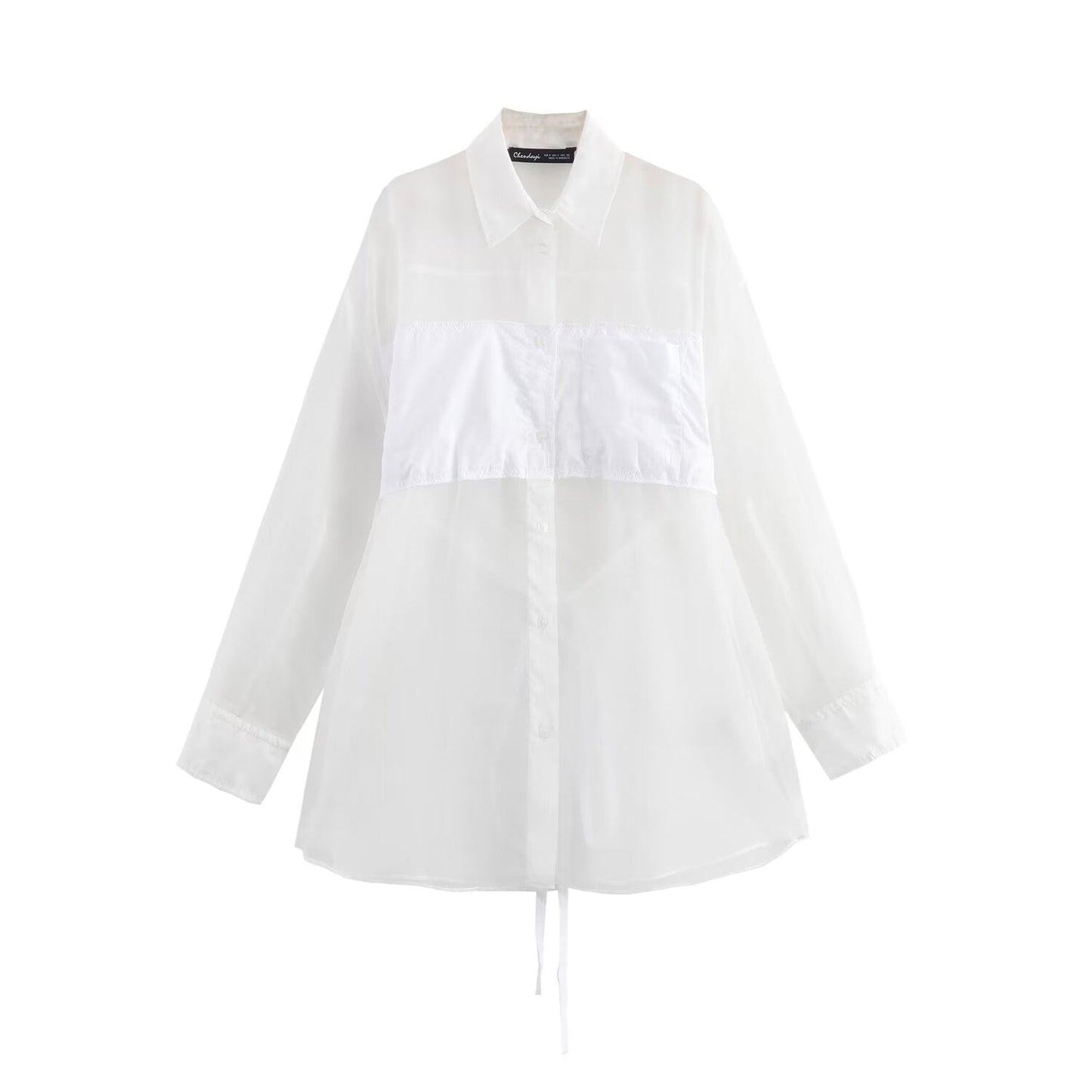 Women Solid Color Transparent Long Sleeve Loose Casual Shirt