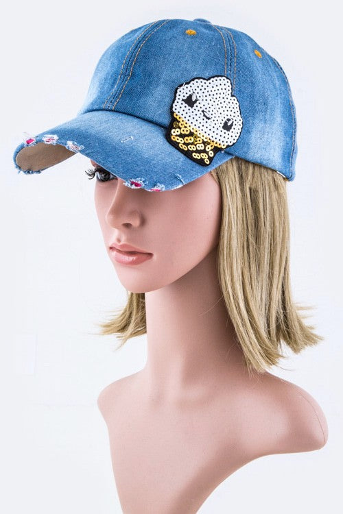 Sequin Ice cream Patch Denim Cap