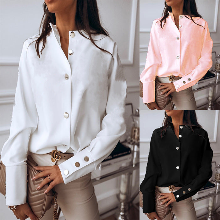 Long Sleeve Metal Buckle Shirt Top