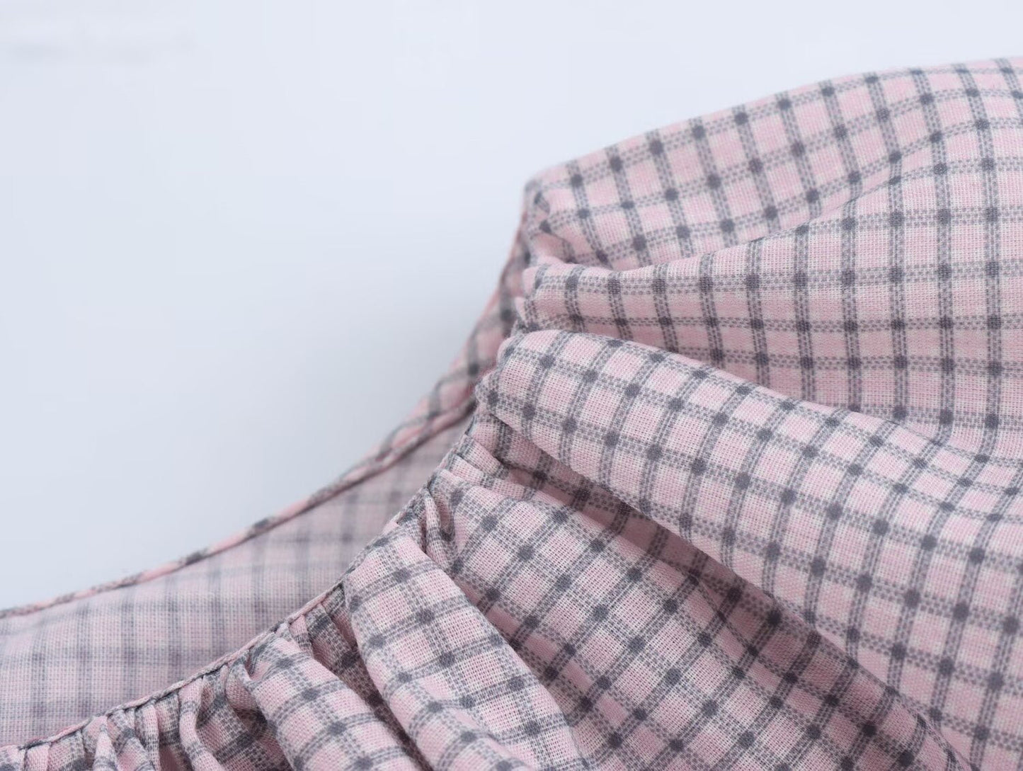 Women Clothing Autumn Design Small Plaid Laminated Decoration Straight Shirt