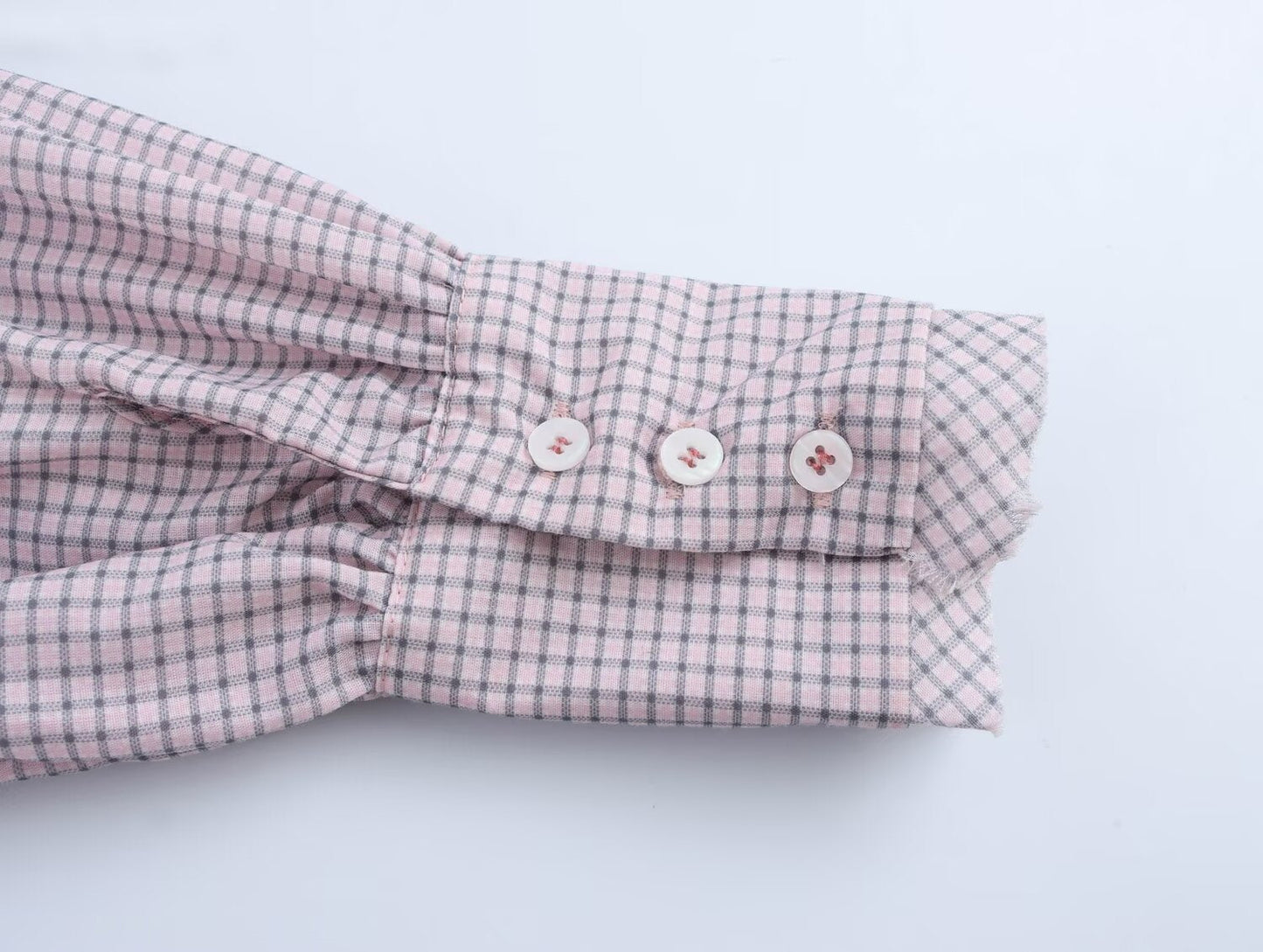Women Clothing Autumn Design Small Plaid Laminated Decoration Straight Shirt