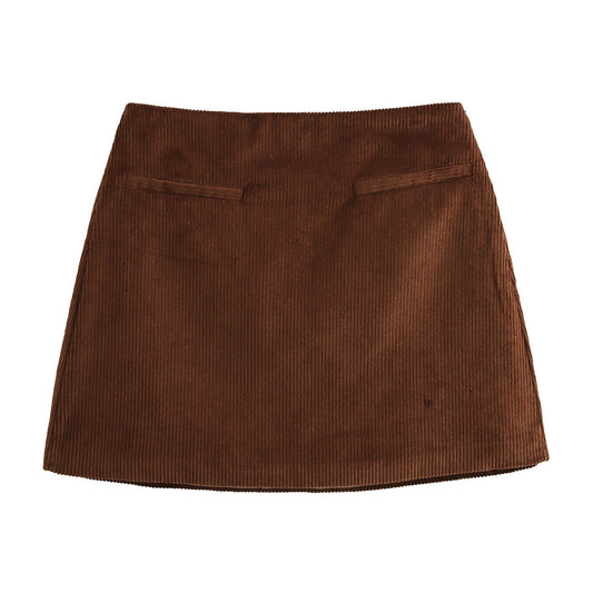 Autumn Winter Brown Skirt Women Corduroy Skirt High Waist A line Sheath Autumn Skirt