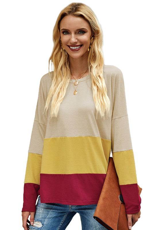 Round Neck Color Block Loose Top
