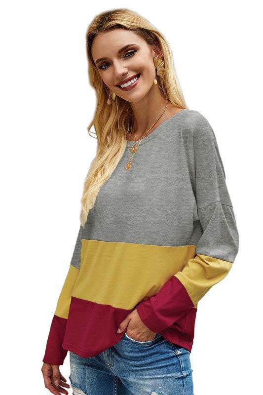 Round Neck Color Block Loose Top