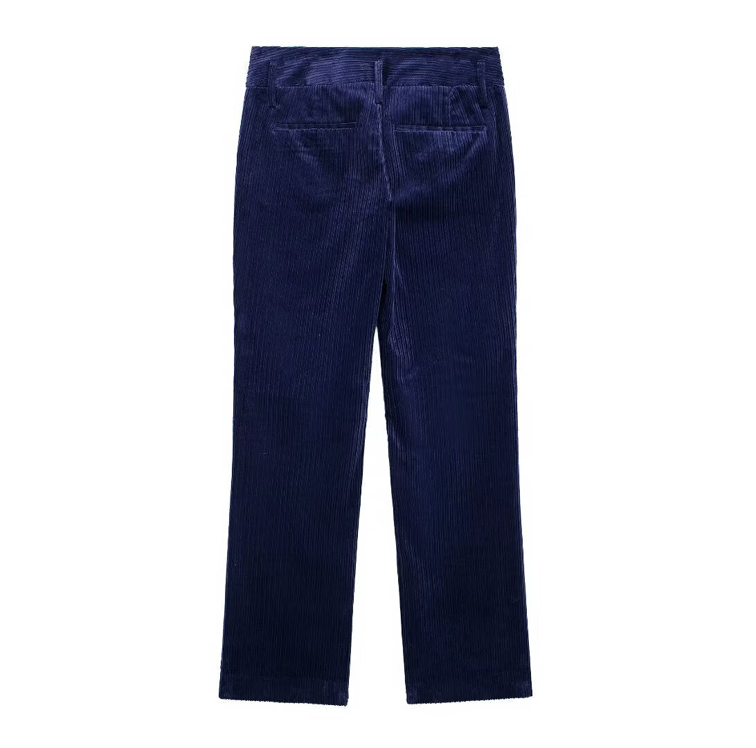 Autumn Women Casual High Waist Slim Corduroy Straight Leg Pants
