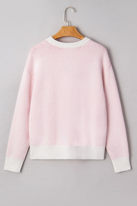 Bow Tie Cherry Drop Shoulder Sweater