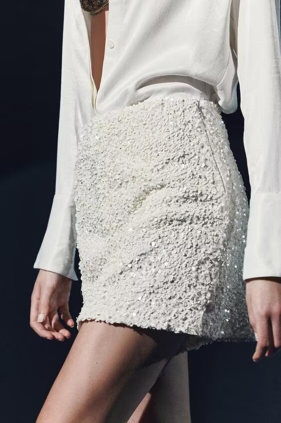 Winter Women Clothing Fashionable Simple Beads Decoration A line Short Skirt