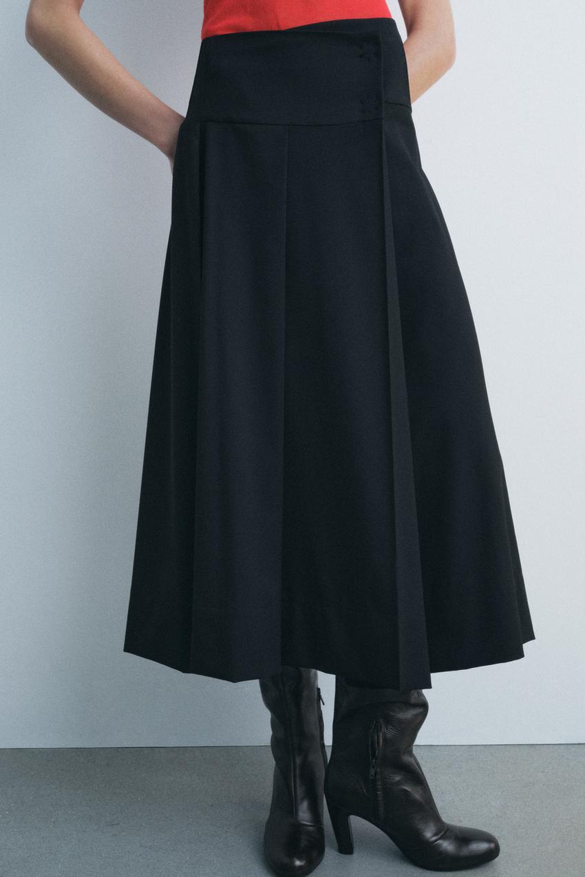 Women Clothing Autumn Winter Graceful Fashionable Two Color Wide Pleated Midi Skirt