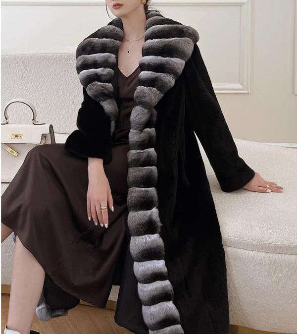 Women Velvet Mink Fur Marten Overcoats Long Winter Warm Windbreaker Shawl Fur Coat Whole Mink