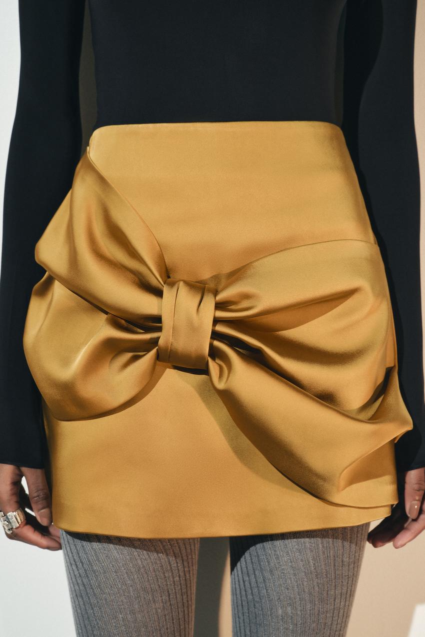 Women Clothing Popular All Match Elegant Bow Glossy Skirt