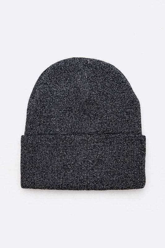 Metallic Basic Knit Cuffed Beanie Set