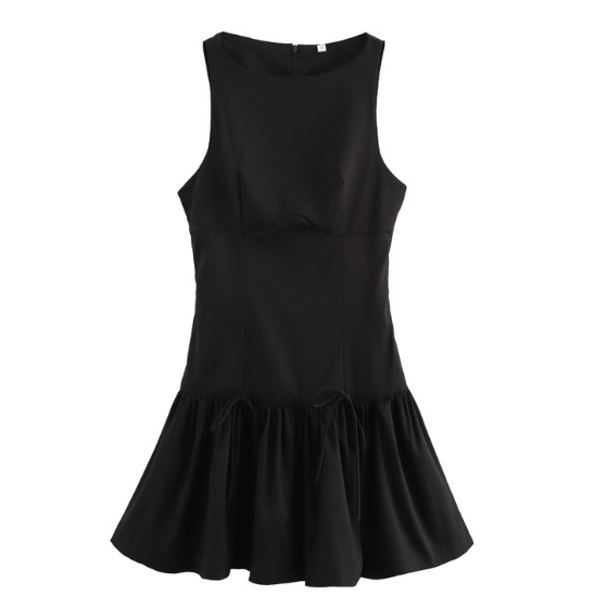 Autumn round Neck Sleeveless Bow Dress Women Clothing