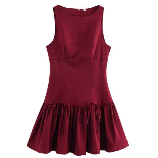Autumn round Neck Sleeveless Bow Dress Women Clothing