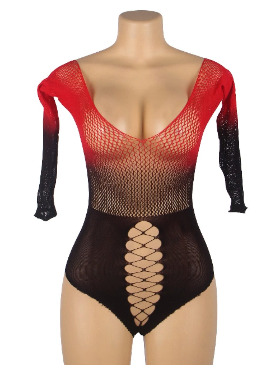 Sexy Underwear Sexy Cutout See through Fishnet Clothes Black Red Women Two Tone Gradient Elastic Fishnet Body Stockings