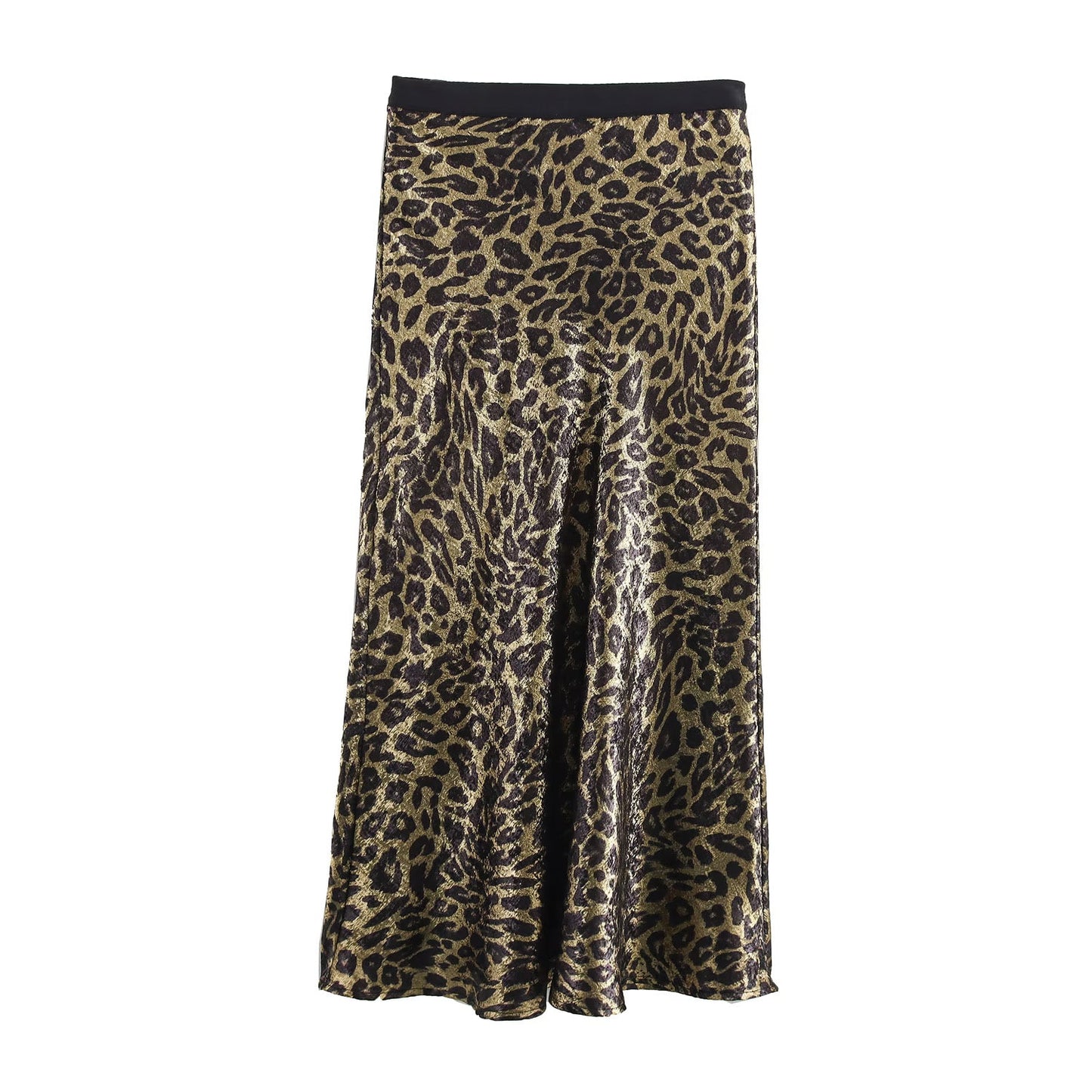 Women Mid Length Bronzing Leopard Print Double Layer Elastic Waist Fishtail Skirt