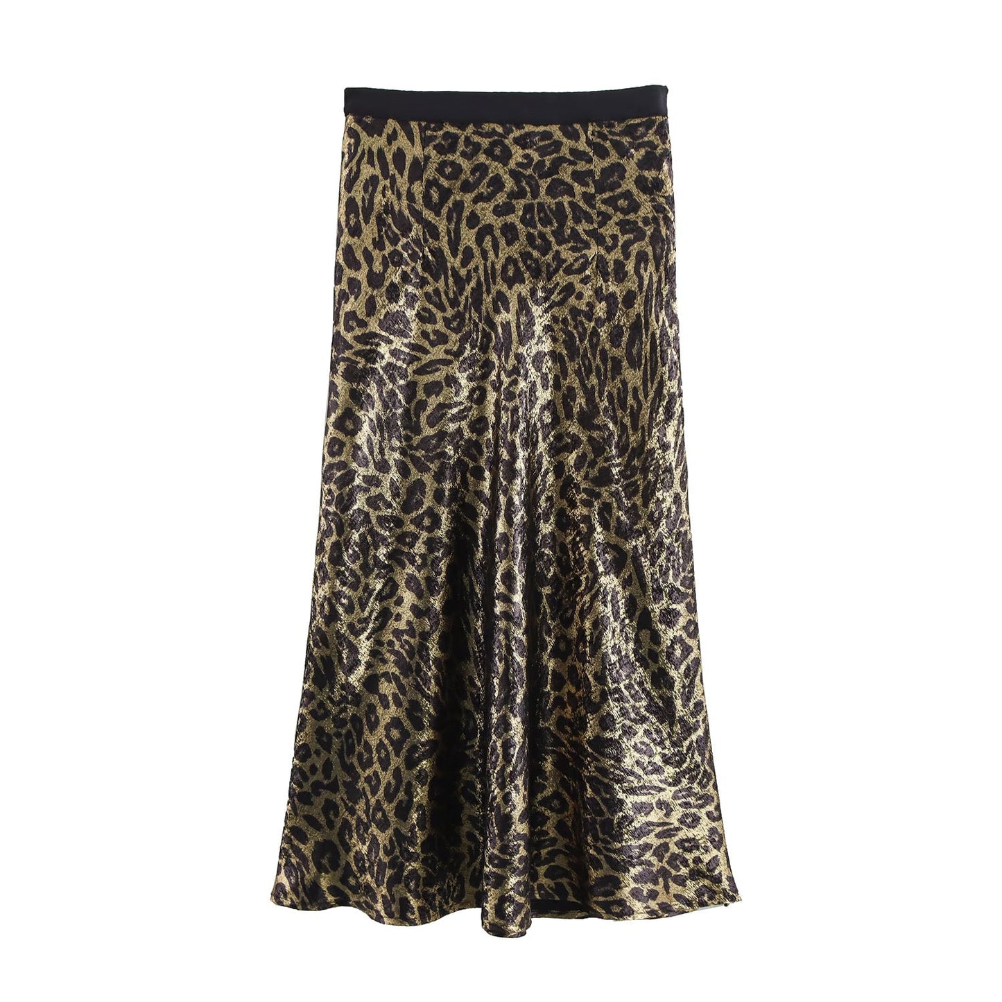 Women Mid Length Bronzing Leopard Print Double Layer Elastic Waist Fishtail Skirt
