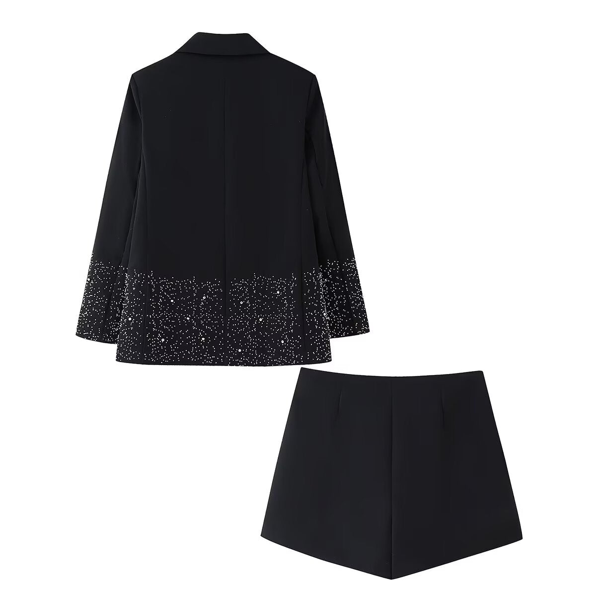 Spring Women Casual Artificial Jewelry Inlaid Embroidered Blazer High Waist Shorts Set