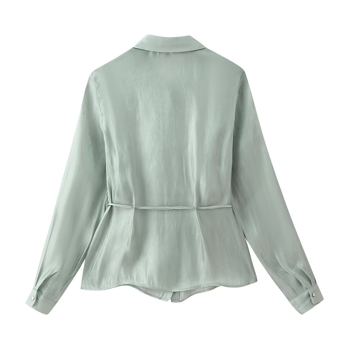Women Bowknot Decoration Bright Effect Long Sleeve Collared Shirt