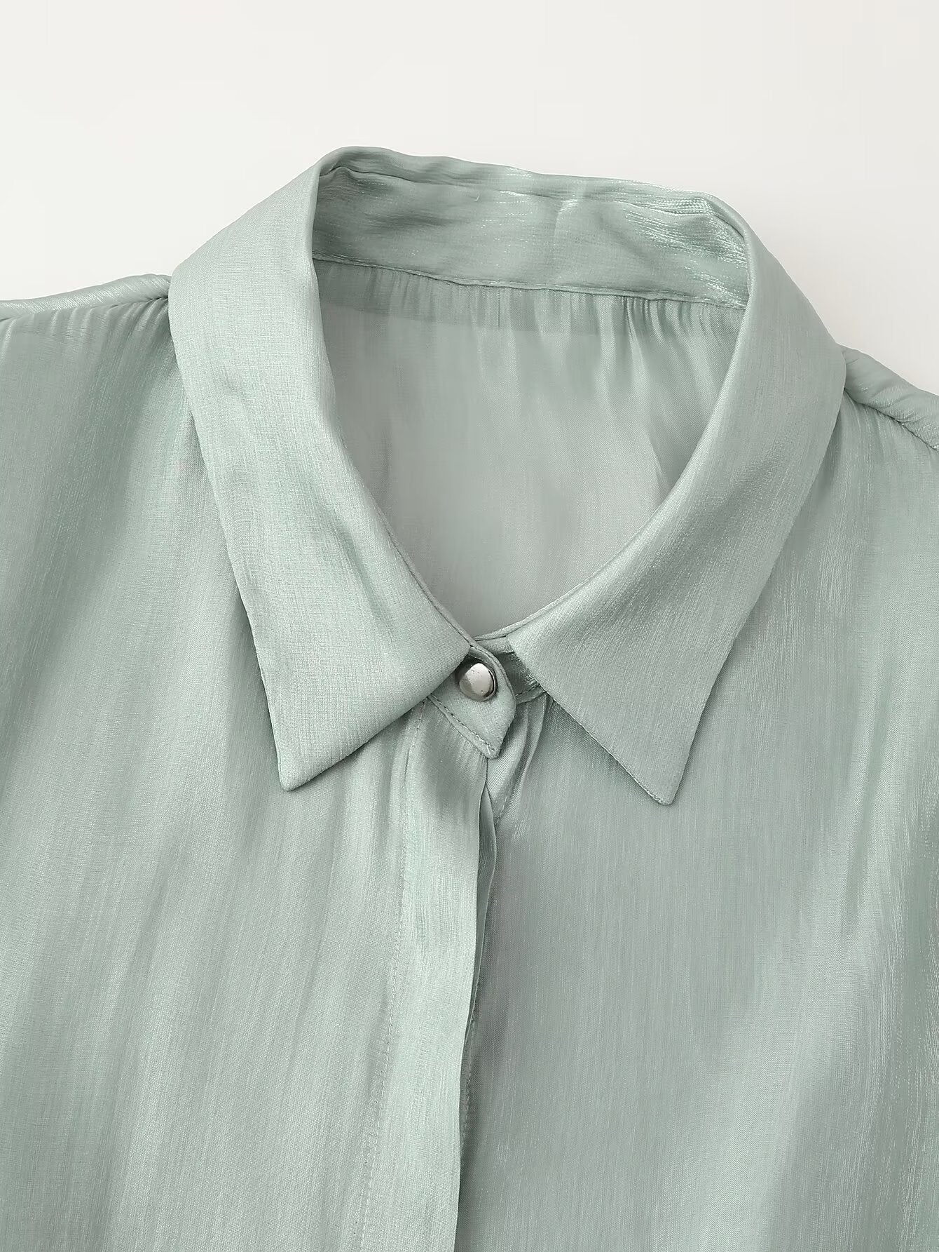 Women Bowknot Decoration Bright Effect Long Sleeve Collared Shirt