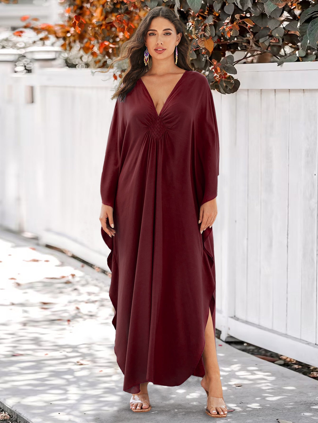 Vacation Loose Maxi Dress Beach Jacket Jumpsuit Robe Bikini outside