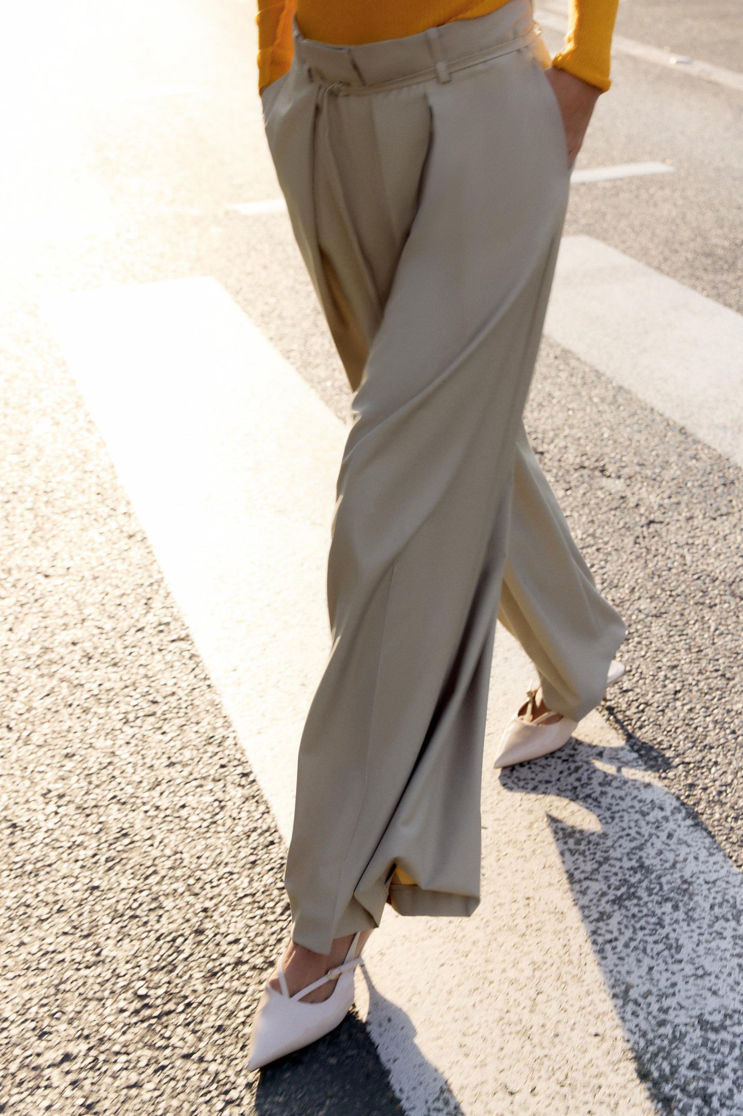 Spring Women Street Belt Casual Wide Leg Pants