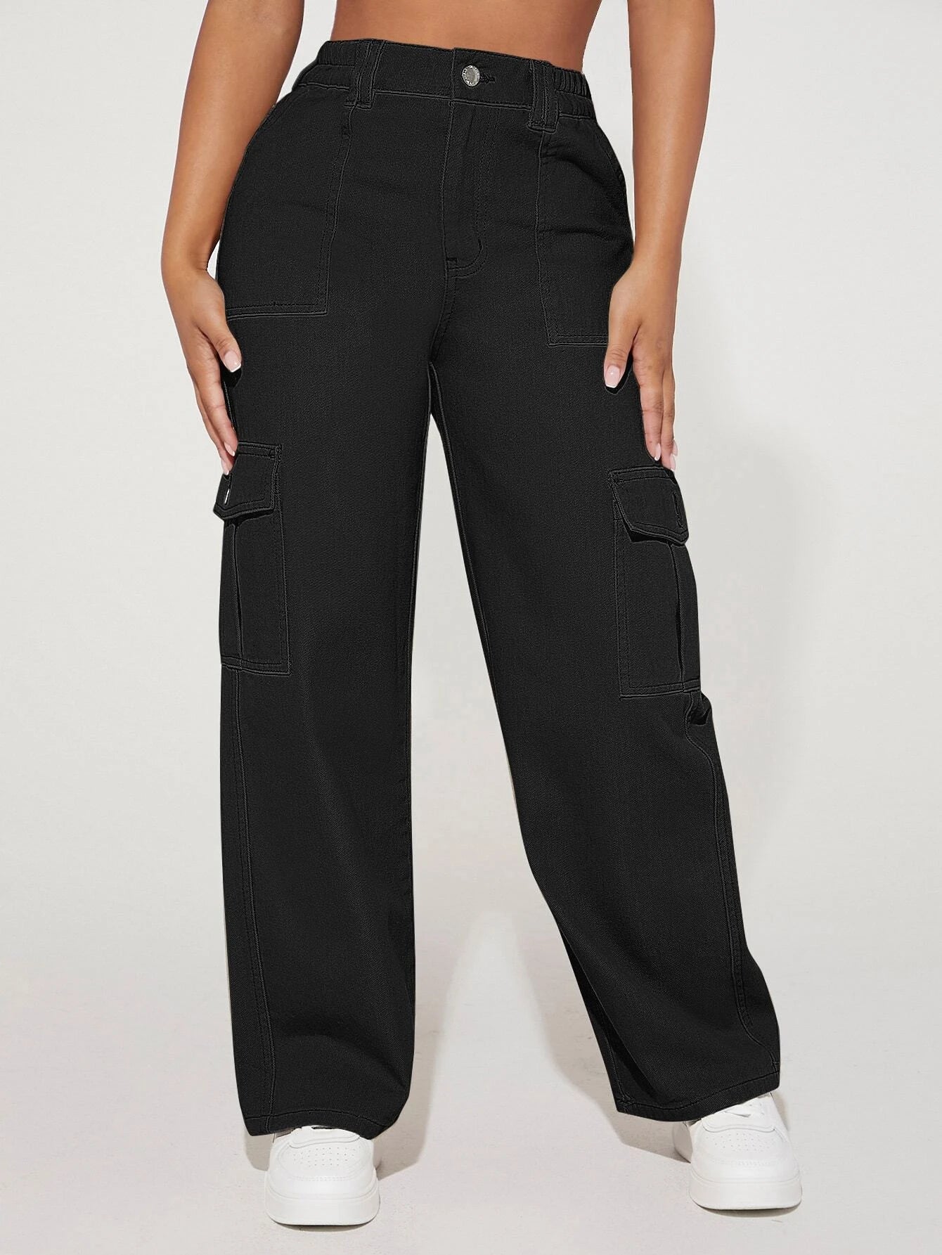 Summer Casual Pants Women Button High Waist Wide Leg Overalls Women Trousers