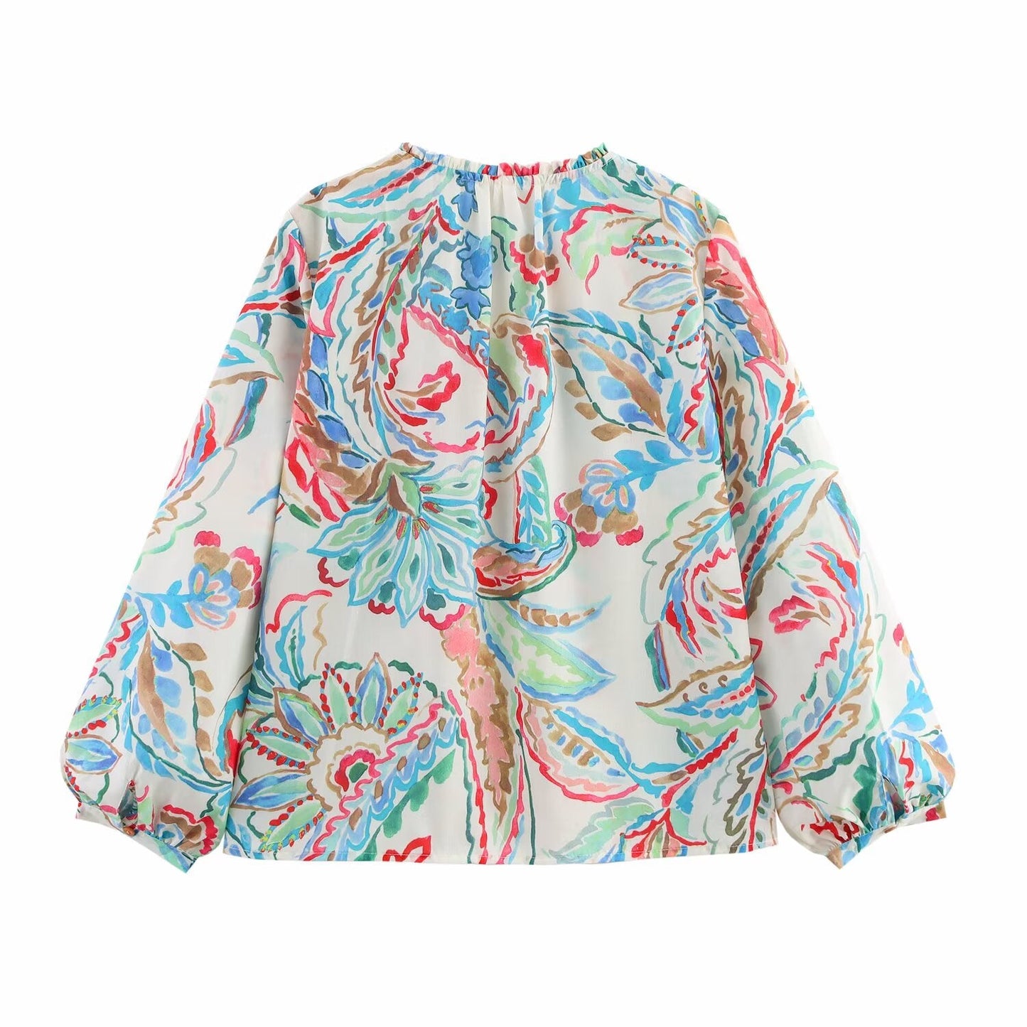 Spring Summer Women Clothing Casual Long Sleeve V neck Printed Poplin Shirt