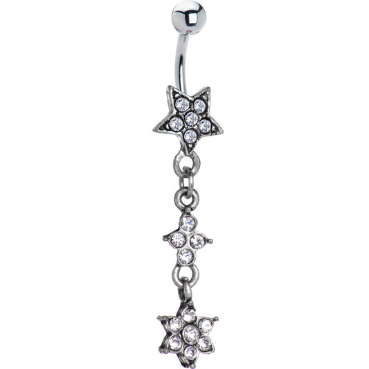 Antique Silver Crystalline Gem Flourishing Star Dangle Belly Ring
