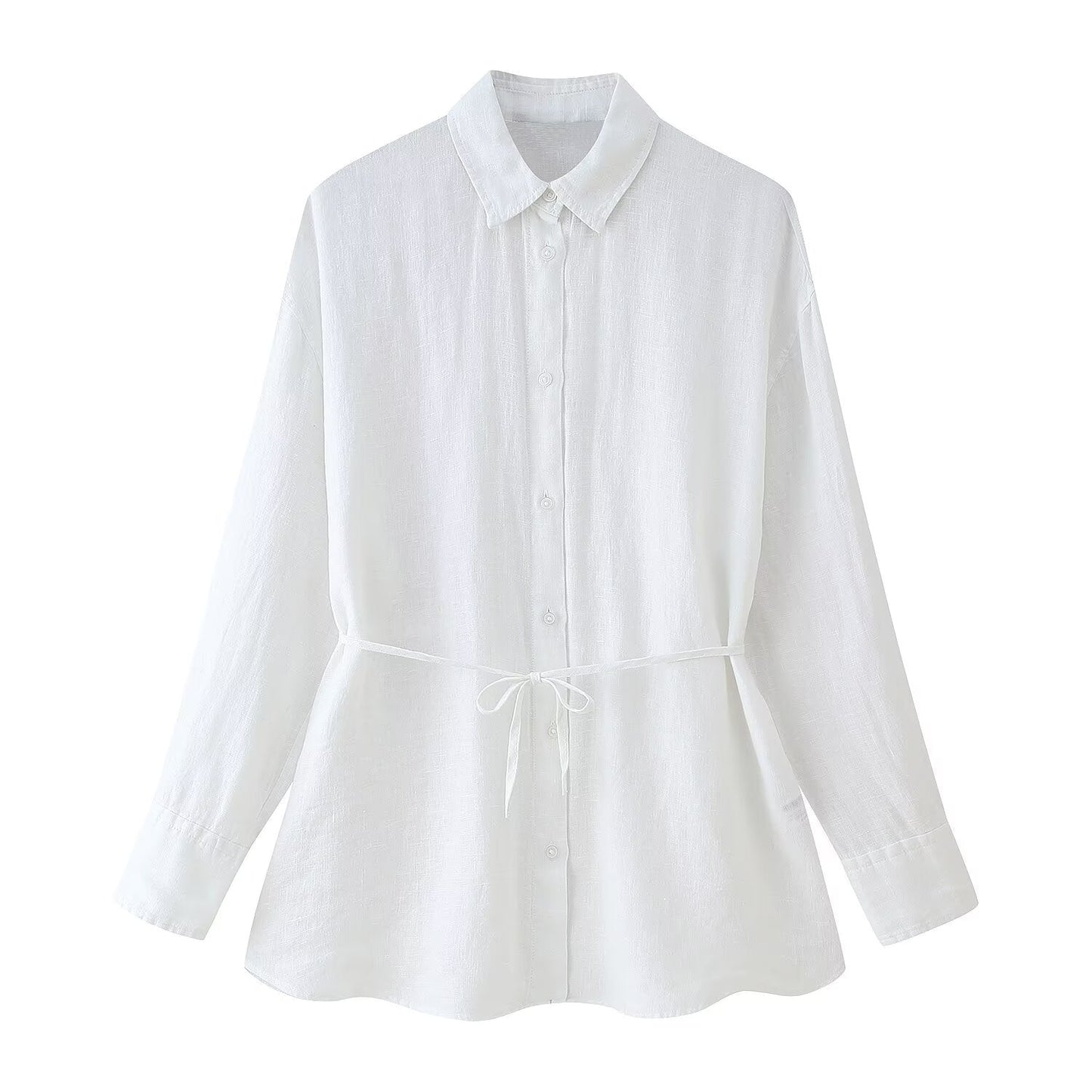 Summer Women Casual Simple Graceful Collared Long Sleeve Linen Loose Shirt