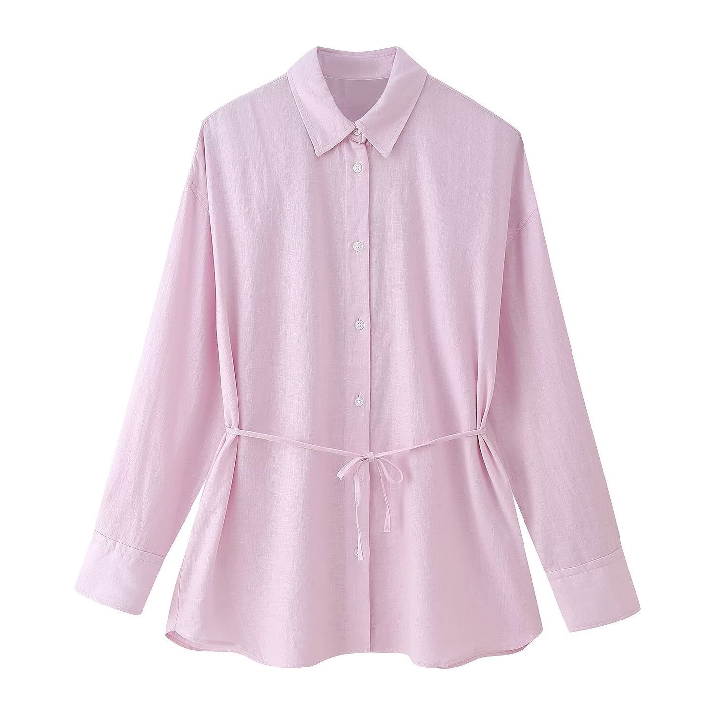 Summer Women Casual Simple Graceful Collared Long Sleeve Linen Loose Shirt