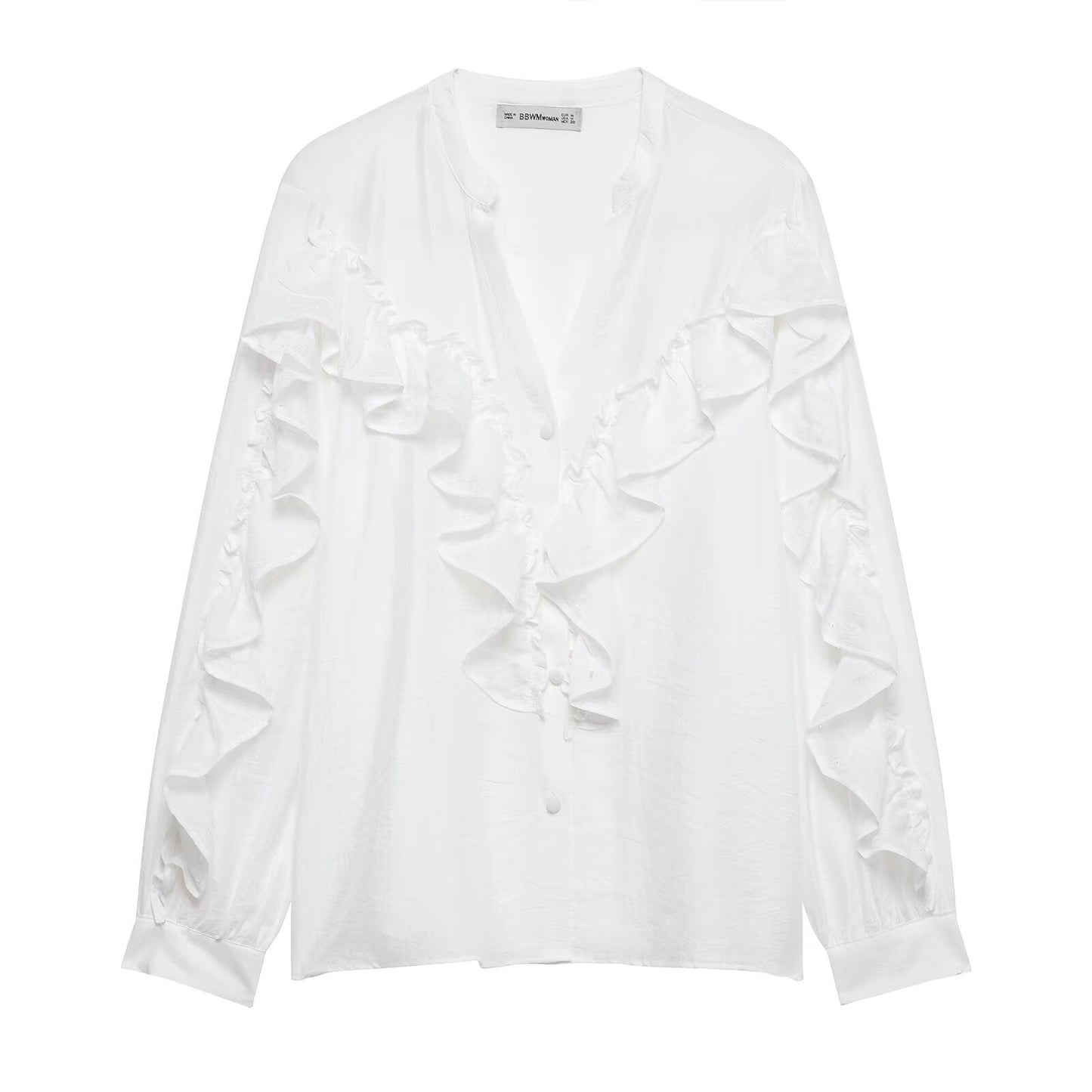 Spring Women Clothing Vertical Lace Laminated Decoration Shirt