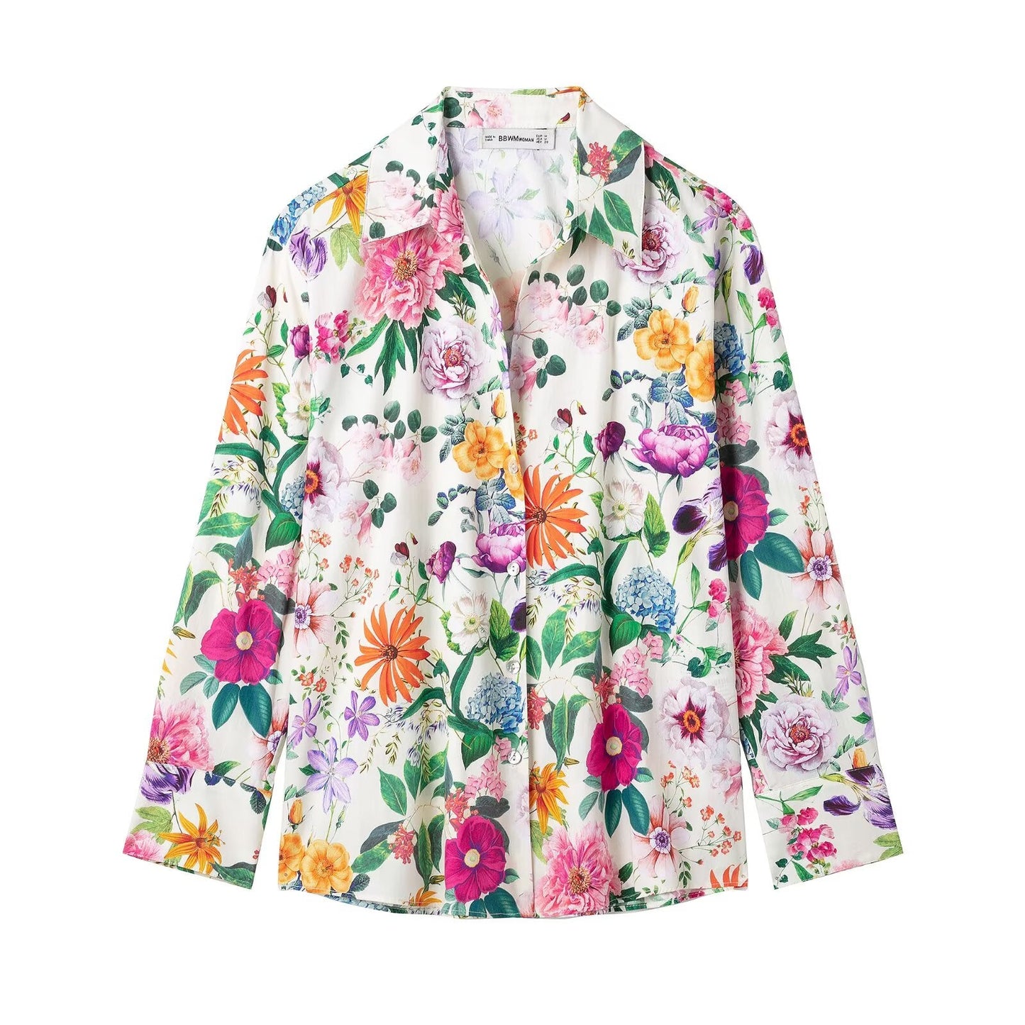 Floral Print Loose Shirt Spring Summer Long Sleeves V neck Single Breasted Casual Top Women