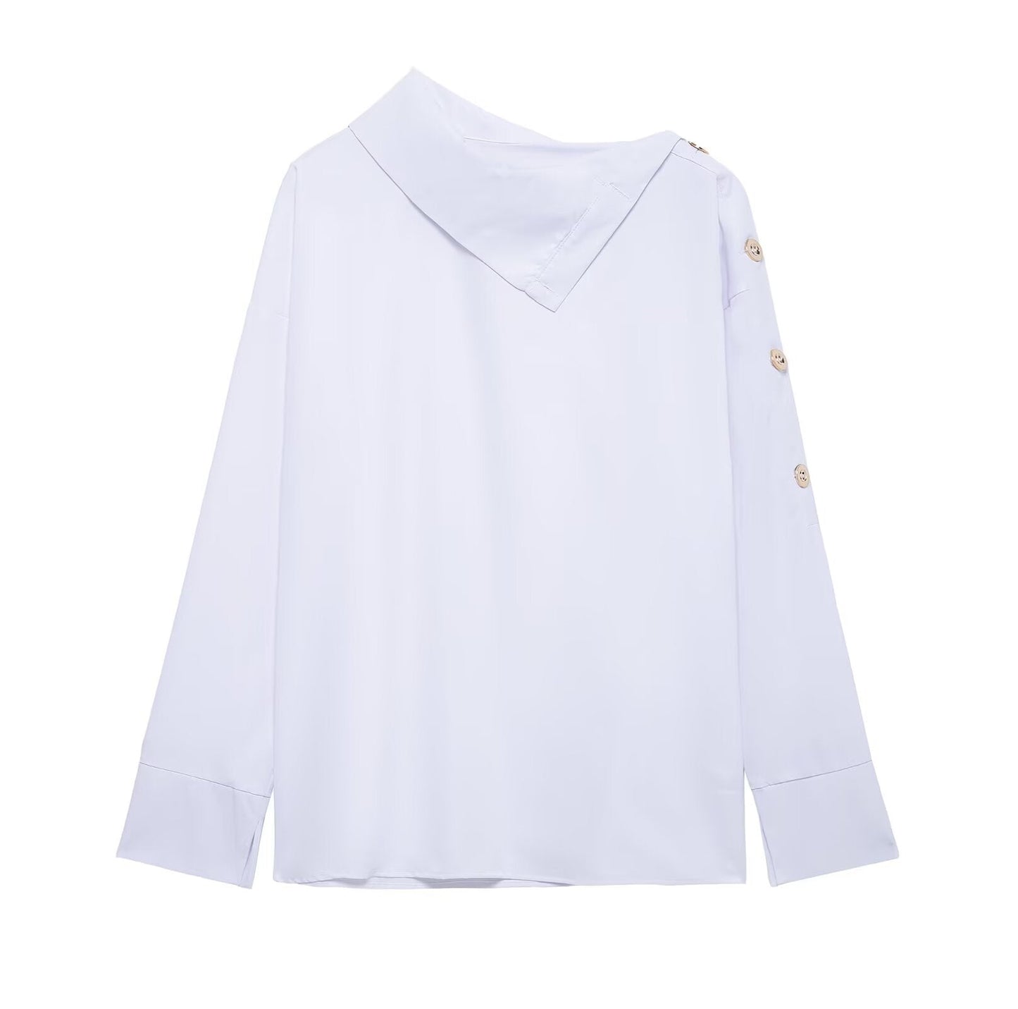 Summer Women Clothing Elegant Socialite Turtleneck Metal Buckle off Shoulder Shirt Women