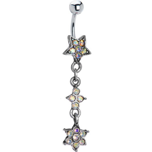 Antique Silver Aurora Flourishing Star Dangle Belly Ring