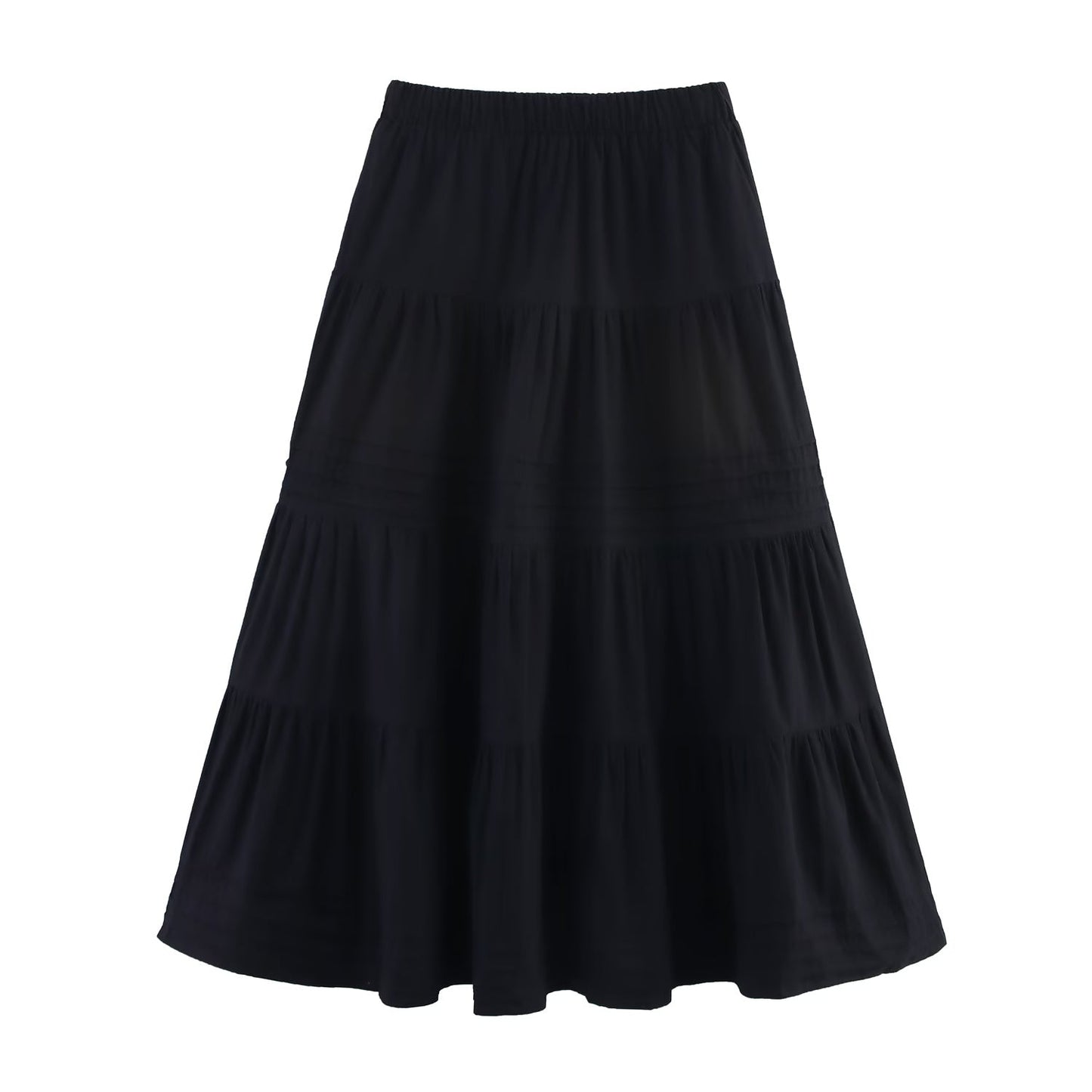 Spring Summer Solid Color Cotton Big Hem Skirt Stripes Multi Layer Tiered Dress